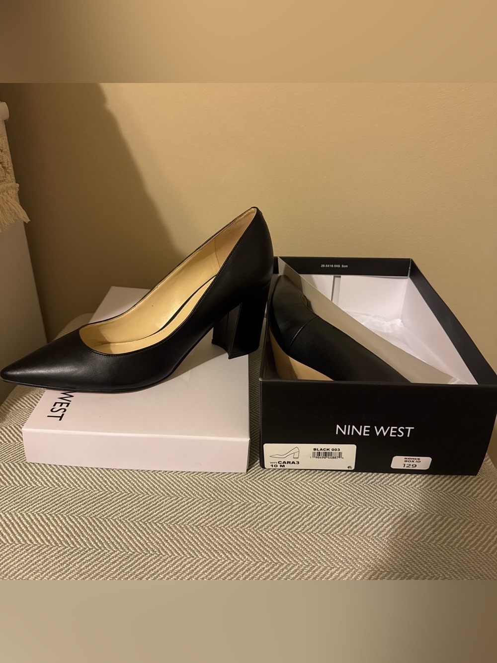 Nine West Black Pointed Toe Block Heel Pumps